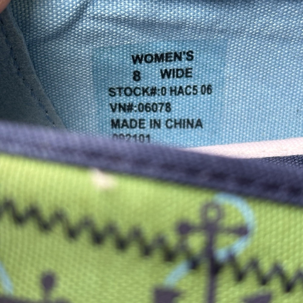 L.L. Bean Women's 8W Boat Sneaker Shoes Canvas Green Blue Nautical Anchors - Picture 8 of 14